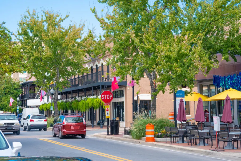 historic district with businesses on mainstreet