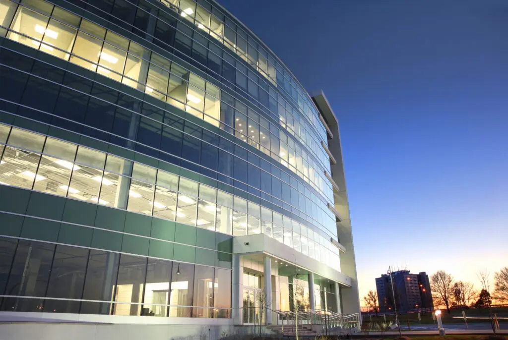 office building at sunset