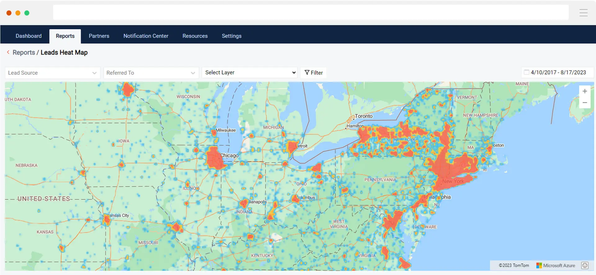 Heatmap report of businesses across the U.S.