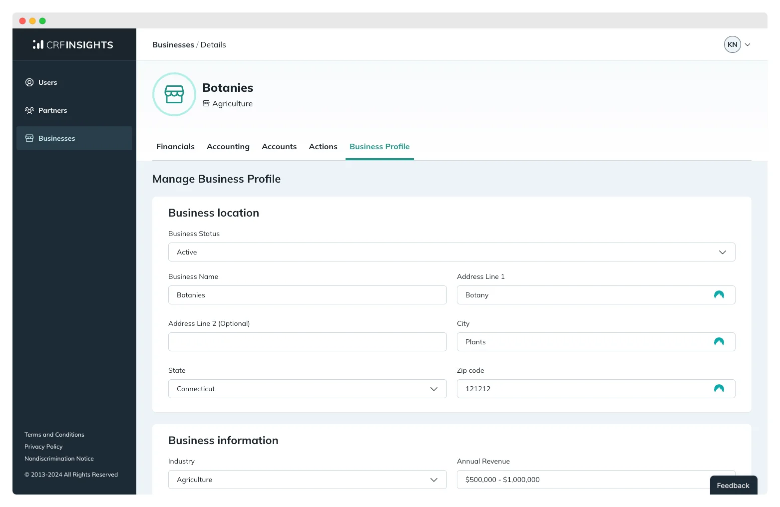 crf insights interface with chart
