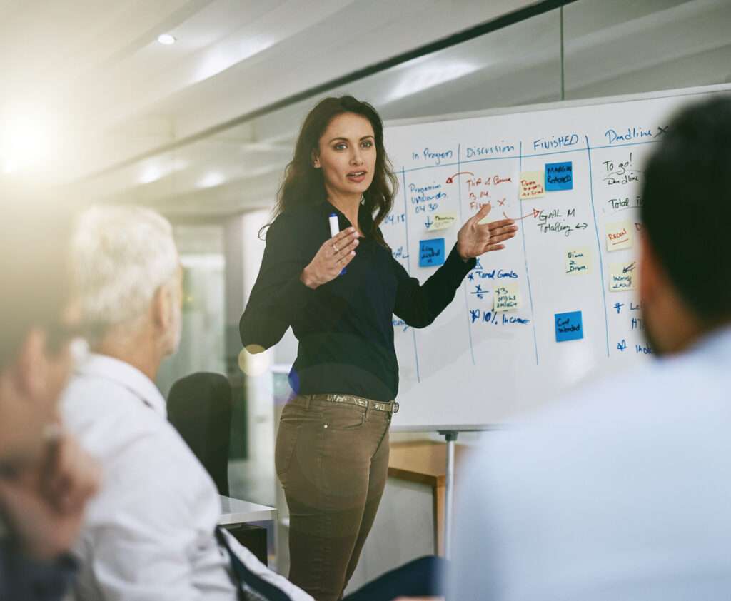 Woman presenting info